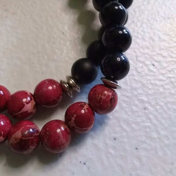 Deep Red Sea Sediment Jasper Beaded Stone Bracelet! Unisex Stretch Bracelet - Picture 6 of 10
